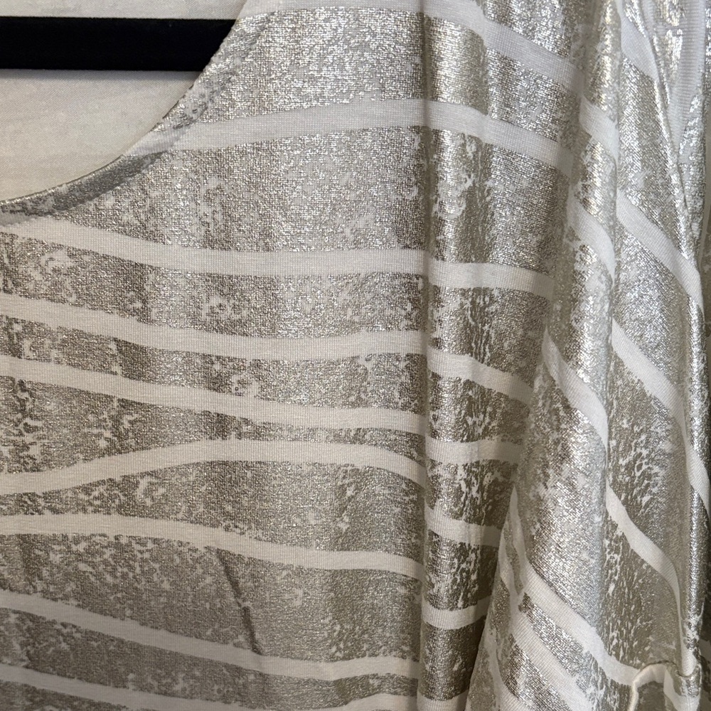 Chico's Silver and White Striped Scoop-Neck Tunic - Picture 3 of 5